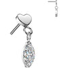 Titanium top flat heart with marquise cubic zirconia dangle Push-In