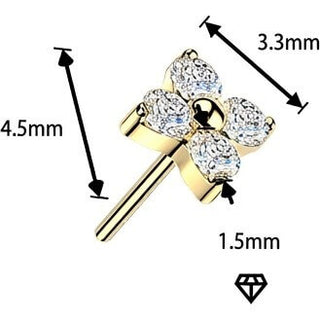 Titanium top 4 cubic zirconia flower Push-In