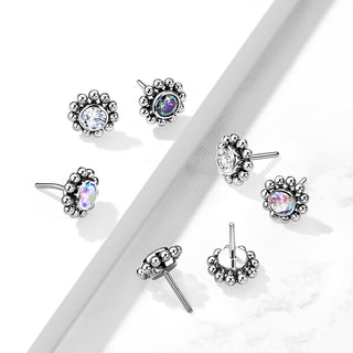 Titanium Top top flower zirconia with beaded balls Push-In