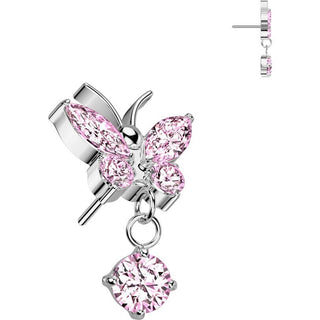 Titanium top butterfly zirconia dangle Push-In