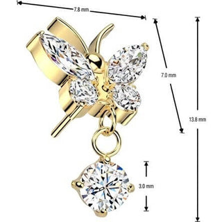 Titanium top butterfly zirconia dangle Push-In