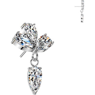 Titanium top three pear cubic zirconia with cubic zirconia dangle Push-In