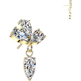 Titanium top three pear cubic zirconia with cubic zirconia dangle Push-In