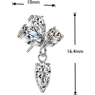 Titanium top three pear cubic zirconia with cubic zirconia dangle Push-In