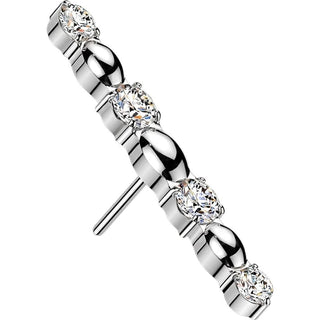 Titanium Top top cubic zirconia and oval bead long bar Push-In