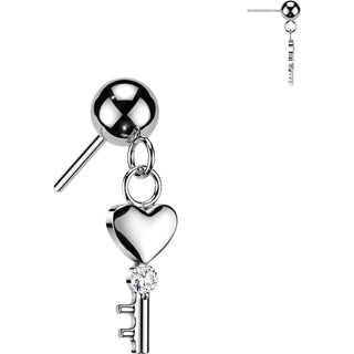 Titanium Top Top Ball with Zirconia Heart Key Dangle Push-In