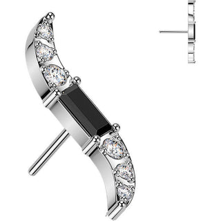 Titanium top wave with baguette zirconia center and round set zirconia Push-In