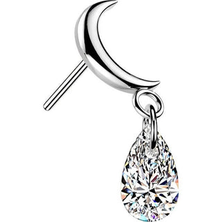 Titanium top crescent moon with teardrop zirconia dangle Push-In