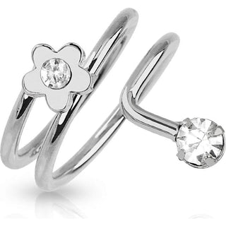 Finger Ring Flower Adjustable Zirconia Silver