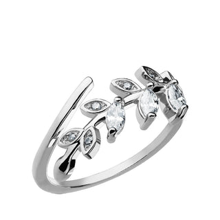 Finger Ring Toe Ring Mid-Ring Adjustable Marquise Cut Cubic Zirconia Set Leaf