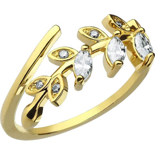 Finger Ring Toe Ring Mid-Ring Adjustable Marquise Cut Cubic Zirconia Set Leaf