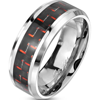 Anneau Carbone Rouge Noir Argent