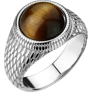 Finger Ring tiger eye stone on lizard skin