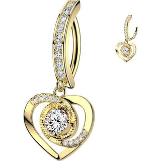 Belly Button Piercing pave cubic zirconia with cubic zirconia accented heart dangle Clicker