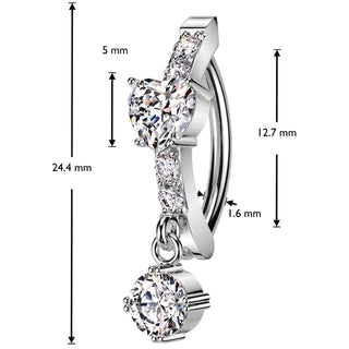Belly Button Piercing heart dangle zirconia