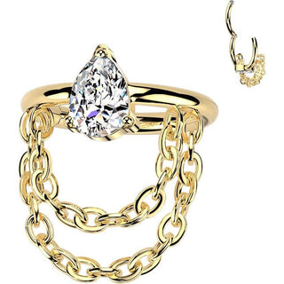 Titanium Ring teardrop zirconia double chain dangle Segment