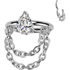 Titanium Ring teardrop zirconia double chain dangle Segment