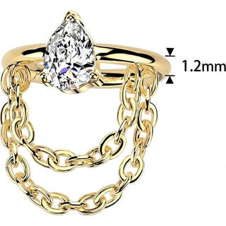 Titanium Ring teardrop zirconia double chain dangle Segment