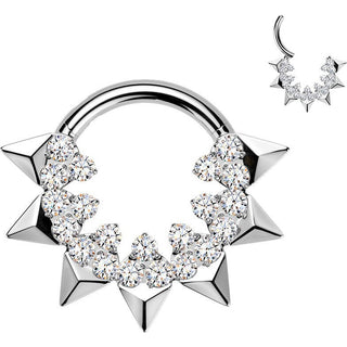 Titanium Ring spikes and round cubic zirconia Clicker