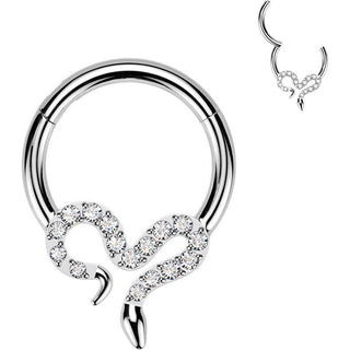 Titanium Ring pave cubic zirconia slithering snake Clicker