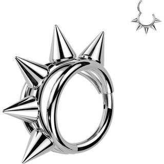 Titanium Ring triple hoop centered spikes Clicker