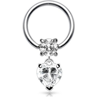 Ring Heart dangle Zirconia Silver Captive Bead