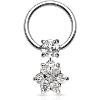 Ring Flower dangle Zirconia Silver Captive Bead