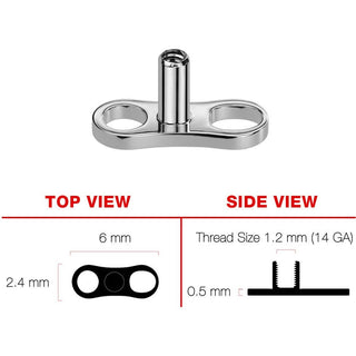 Titanium Dermal Anchor dermal anchor base 2 holes 2mm, 2.5mm and 3mm Rise Internally Threaded