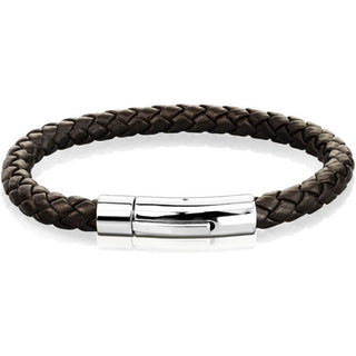 Bracelet Tressé Marron Fermoir Argent