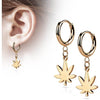 Earring 316L Hinged Hoop Earring Pot Leaf Dangle 1 Pair Clicker