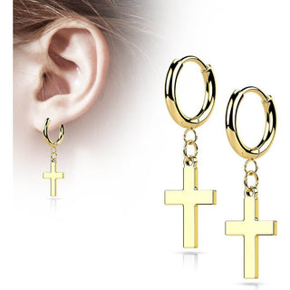 Earring 316L Hinged Hoop Earring Cross Dangle 1 Pair Clicker