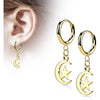 Earring 316L Hinged Hoop Earring Moon and Star Dangle 1 Pair Clicker