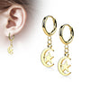 Earring 316L Hinged Hoop Earring Moon and Star Dangle 1 Pair Clicker