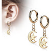 Earring 316L Hinged Hoop Earring Moon and Star Dangle 1 Pair Clicker