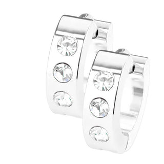 Earring 316L Black Hinged Hoop Earring 3 Clear Cubic Zirconia 1 Pair Clicker
