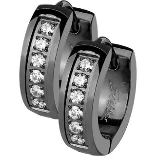 Earring 316L Hoop Huggie Earrings CNC Set Lined Cubic Zirconia 1 Pair Clicker