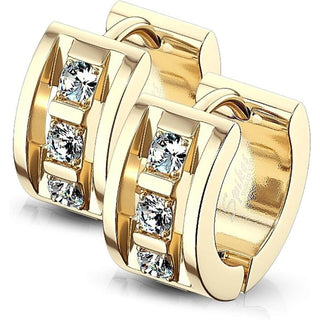 Earring 316L Hinge Action Hoop Earrings 3 CNC Set Clear Cubic Zirconia 1 Pair Clicker