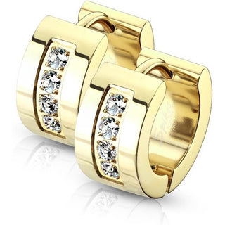 Earring 316L Hinge Action Hoop Earrings 4 CNC Set Clear Cubic Zirconia 1 Pair Clicker
