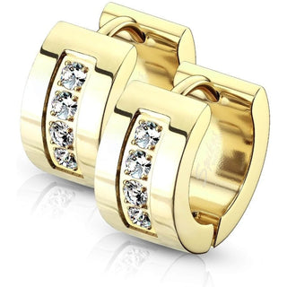 Earring 316L Hinge Action Hoop Earrings 4 CNC Set Clear Cubic Zirconia 1 Pair Clicker