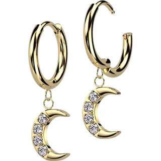 Earring 316L Hinged Hoop Earrings CNC Cubic Zirconia Crescent Moon Dangle 1 Pair Clicker