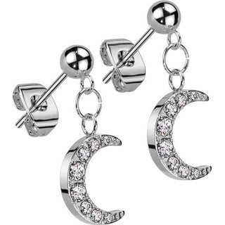 Stud Earring 316L Ball Stud Earrings Crescent Moon Dangle 1 Pair