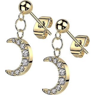 Stud Earring 316L Ball Stud Earrings Crescent Moon Dangle 1 Pair