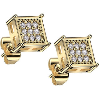 Stud Earring 316L Square Stud Earrings CNC Cubic Zirconia Center 1 Pair