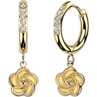 Earring Flower Dangle Zirconia 1 Pair