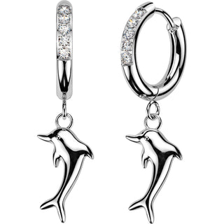 Earring Dolphin Dangle Zirconia 1 Pair