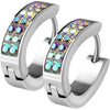 Earring 316L Lined Set Crystals Front Oval Shape Hoop Huggie Earrings 1 Pair Clicker