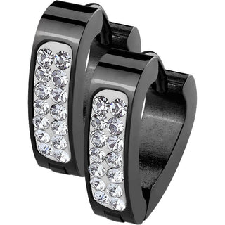 Earring 316L Clear Crystal Paved Triangle Shape Hoop Huggie Earrings 1 Pair Clicker