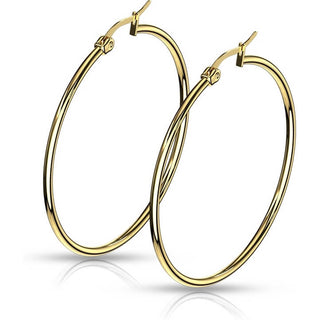 Hoop Earring 316L Gold IP Round Hoop Earrings 1 Pair
