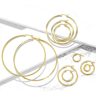 Hoop Earring 316L Gold IP Round Hoop Earrings 1 Pair