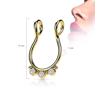 Faux Piercing au nez Septum 3 Zircone Plat Pliable